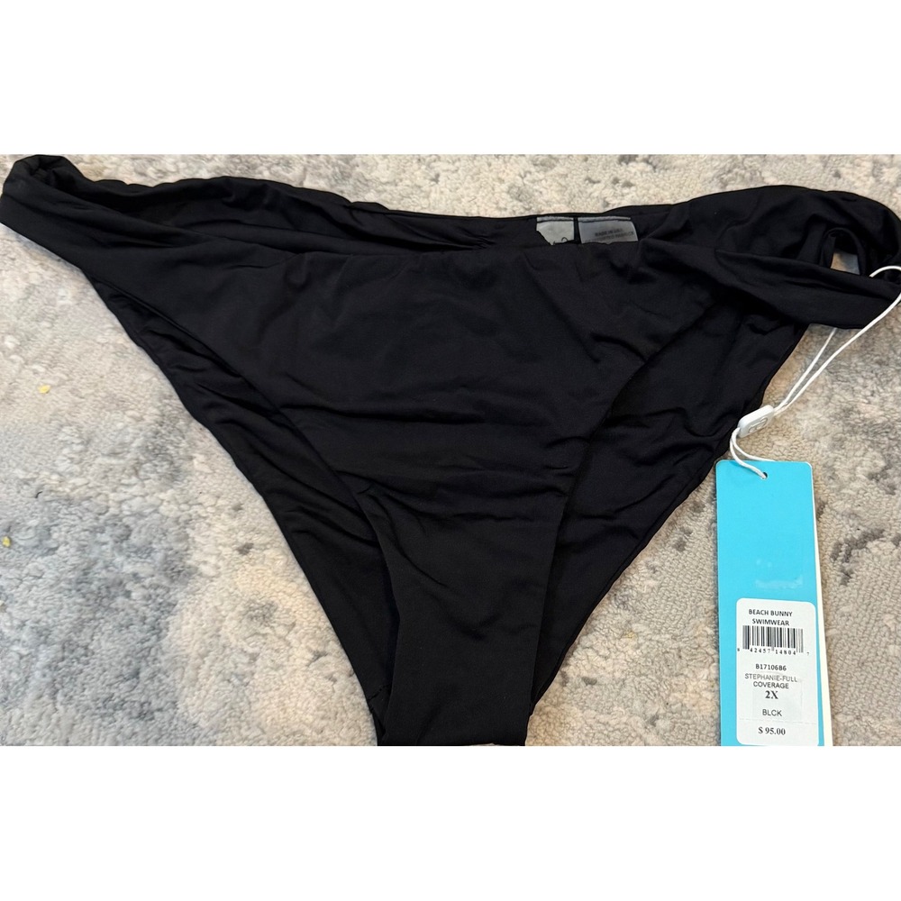 Beach Bunny Stephanie Full Coverage Bikini Bottoms Black Ruched Back 2X B17106B6